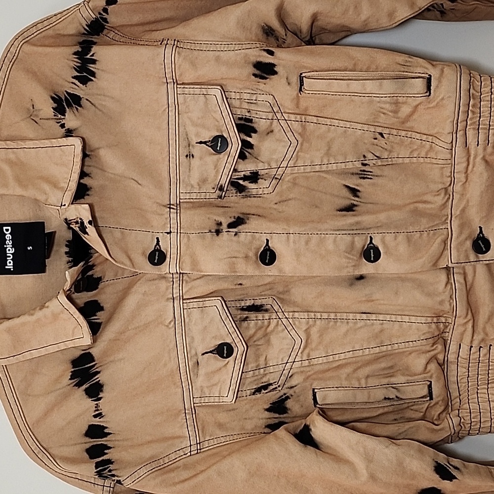 Desigual Tie-dye denim jacket Black/ Tan Sz Small - Picture 16 of 16